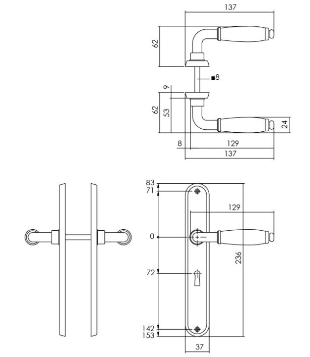 Intersteel Deurkruk Courgette met ovaal schild 238x39x9mm SL72 mat chroom