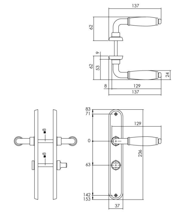 Intersteel Deurkruk Courgette met ovaal schild 238x39x9mm WC63/8 mat chroom
