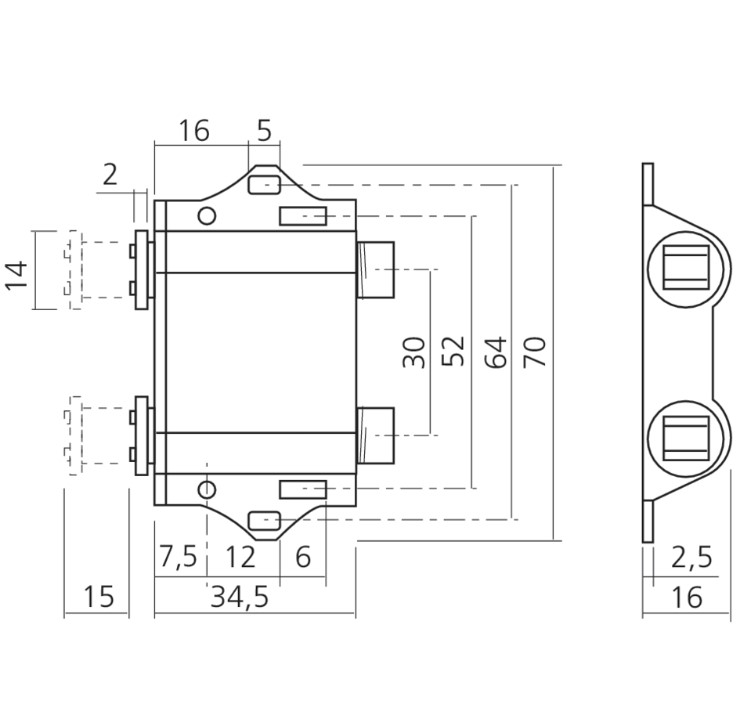 Dubbele magnetische snapper (push to open) met tegenplaat wit