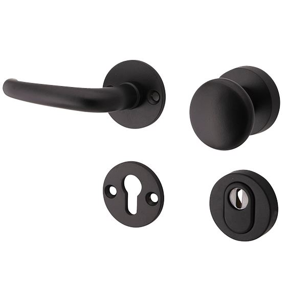 SKG3 knop/kruk op rozet Halfsabel Links + kerntrekbeveiliging mat zwart