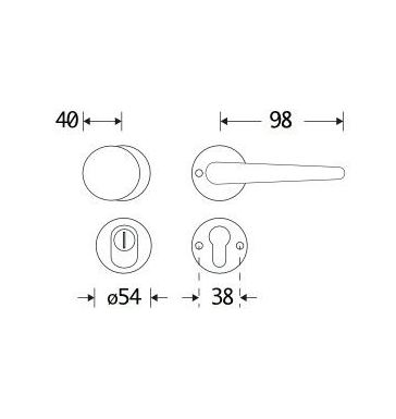 SKG3 knop/kruk op rozet Halfsabel Rechts + kerntrekbeveiliging mat zwart