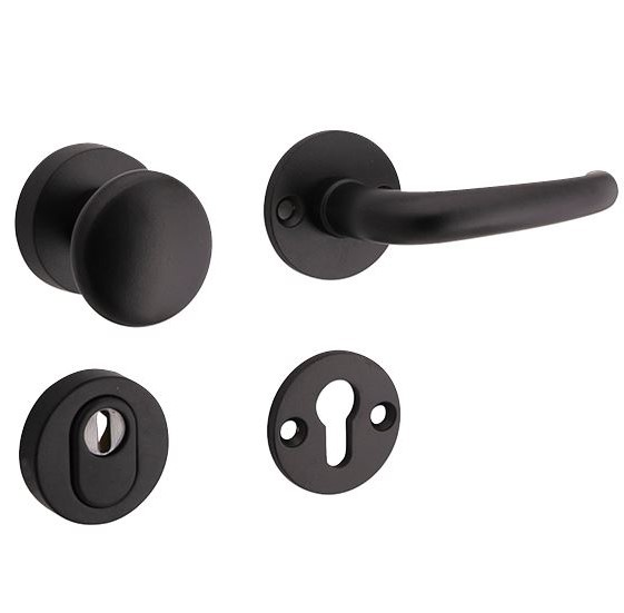 SKG3 knop/kruk op rozet Halfsabel Rechts + kerntrekbeveiliging mat zwart