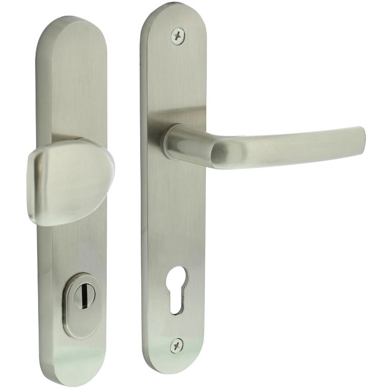 Intersteel voordeurbeslag ovaal greep/kruk PC92 met kerntrek beveiliging nikkel mat