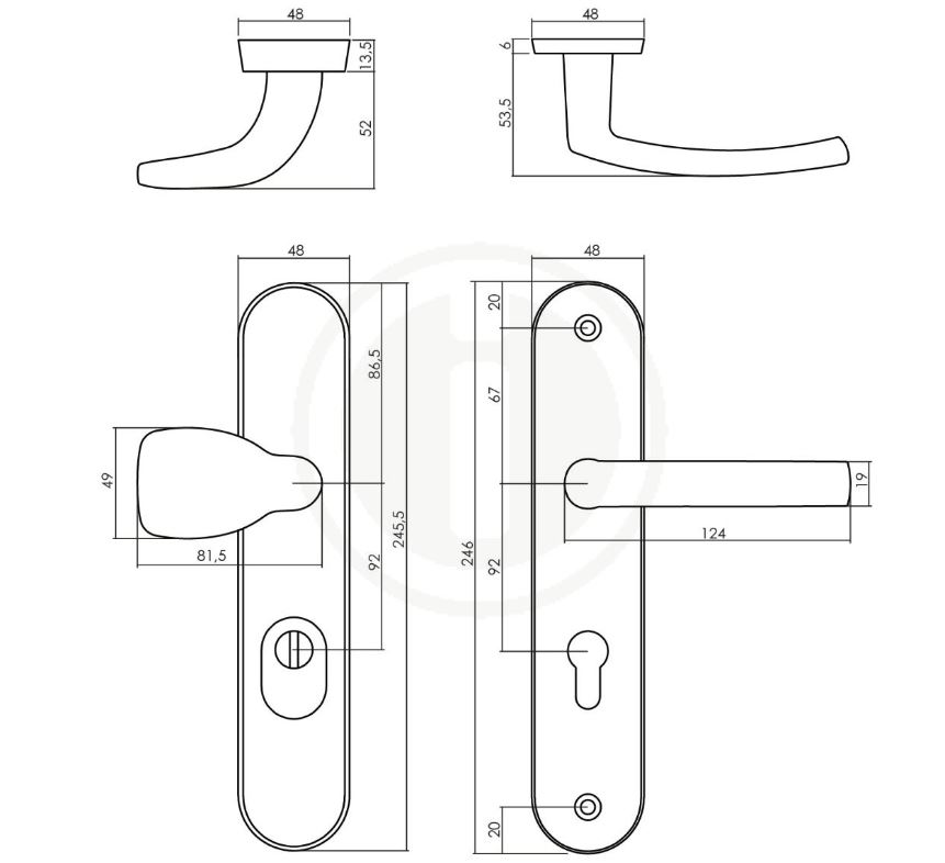 Intersteel voordeurbeslag ovaal greep/kruk PC92 met kerntrek beveiliging nikkel mat