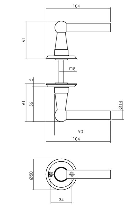 Intersteel gatdeel Deurkruk L/L bol met rozet ø50x5mm zwart