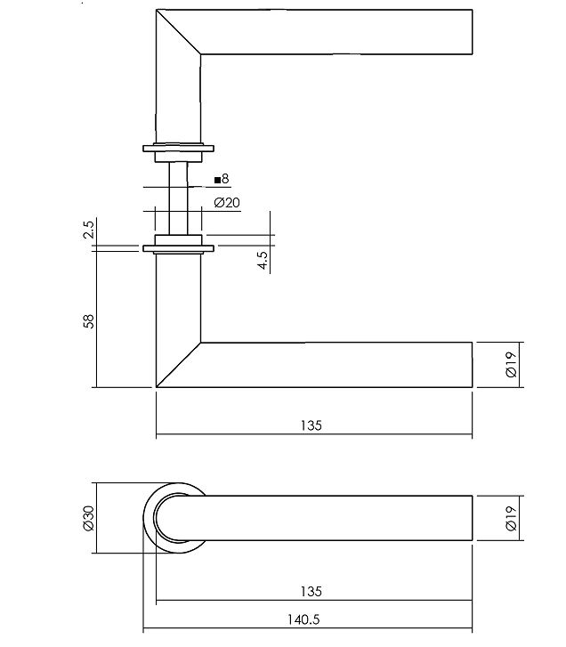 Intersteel gatdeel Deurkruk Jura met platte ronde rozetten zelfklevend ø30mm RVS zwart