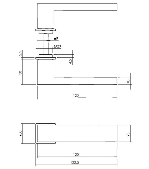 Intersteel gatdeel Deurkruk Amsterdam met platte vierkante rozetten zelfklevend 30x30mm RVS zwart