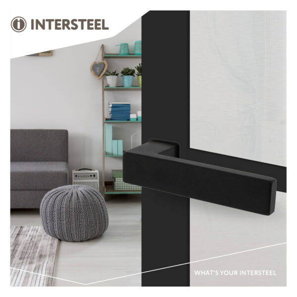 Intersteel gatdeel Deurkruk Amsterdam met platte vierkante rozetten zelfklevend 30x30mm RVS zwart