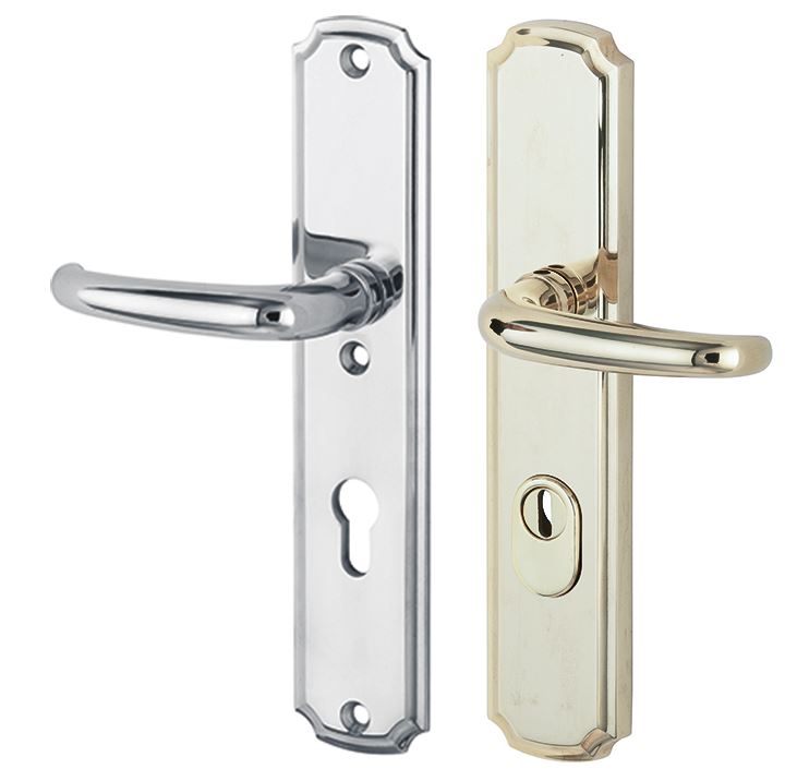 SKG3 PC55 kruk/kruk op smalschild Halfsabel/Art-Nouveau Links + kerntrekbeveiliging glans nikkel/glans chroom