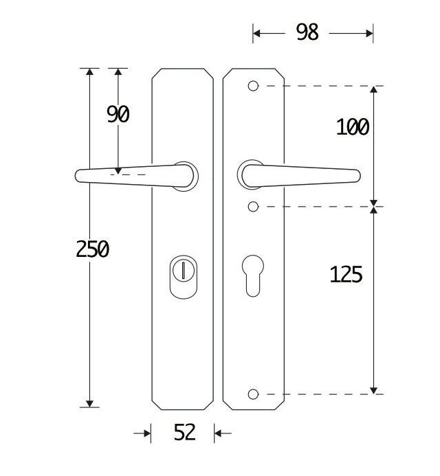 SKG3 PC55 kruk/kruk op smalschild Halfsabel/Art-Nouveau Links + kerntrekbeveiliging glans nikkel/glans chroom