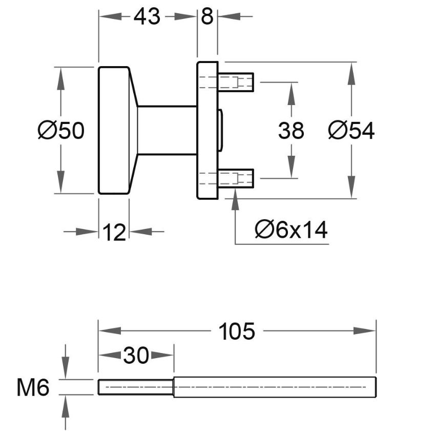 Voordeurknop Vast Rond Ø50mm zwart