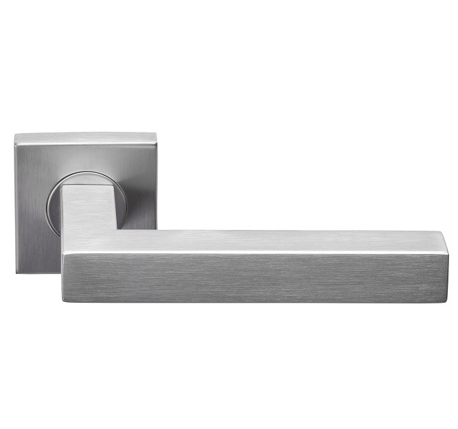 Deurkruk Basis Vierkant op geveerd rozet Mat RVS