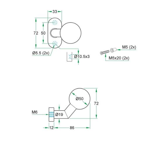Knopkruk bol verkropt op ovaal rozet RVS mat