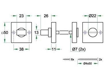 WC-Sluiting Vierkant 8mm RVS mat