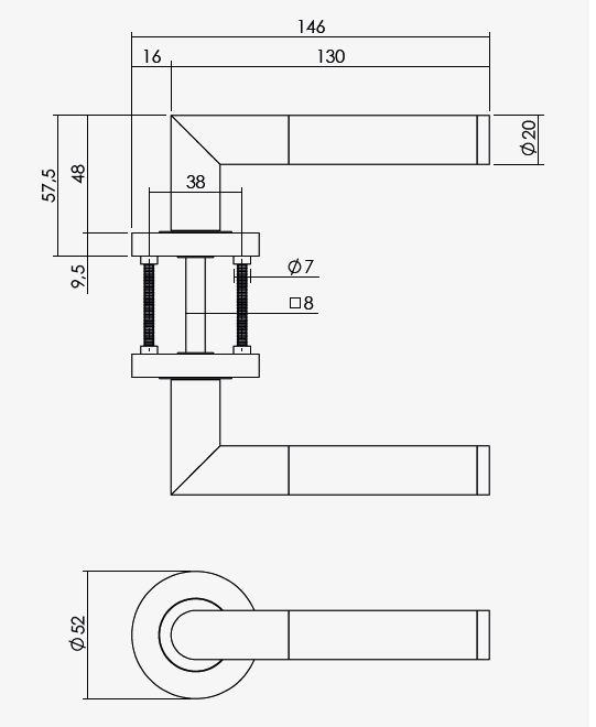 Intersteel gatdeel Deurkruk Bastian links op ronde rozet 52x10mm met nokken wit