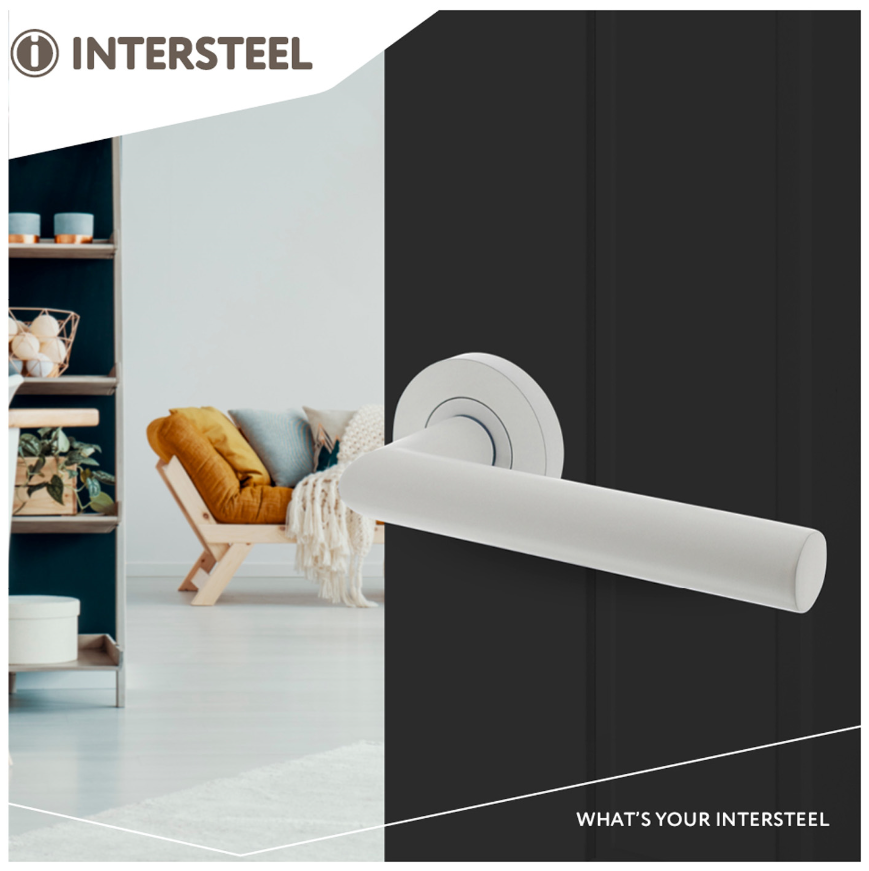 Intersteel gatdeel Deurkruk Bastian links op ronde rozet 52x10mm met nokken wit