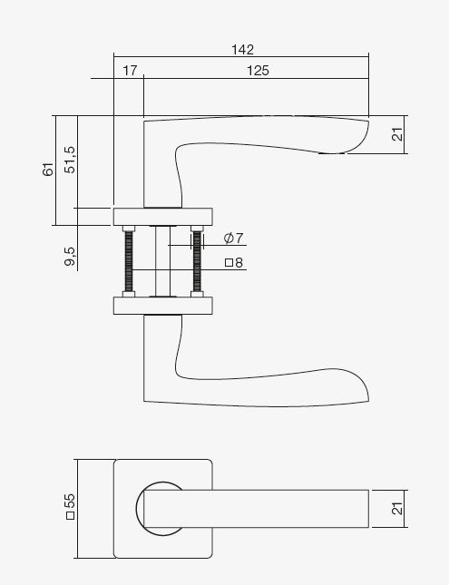 Intersteel gatdeel Deurkruk Minos rechts Op Vierkant Rozet Wit