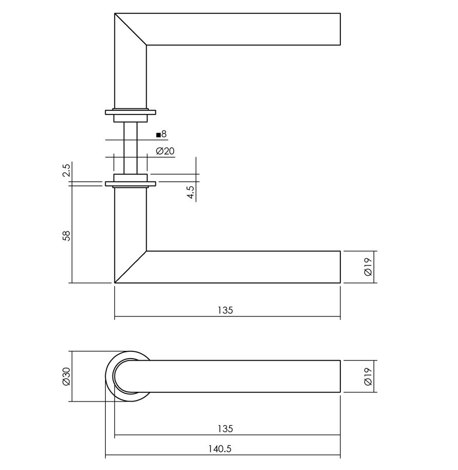 Intersteel gatdeel Deurkruk Jura met platte ronde rozetten zelfklevend ø30mm antraciet grijs