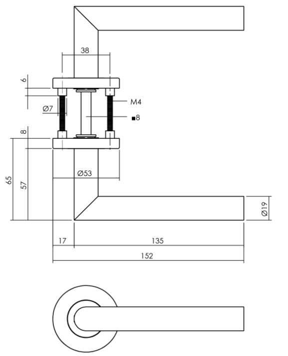 Intersteel gatdeel Deurkruk Hoek 90° links op rozet ø53x8mm rvs antraciet grijs