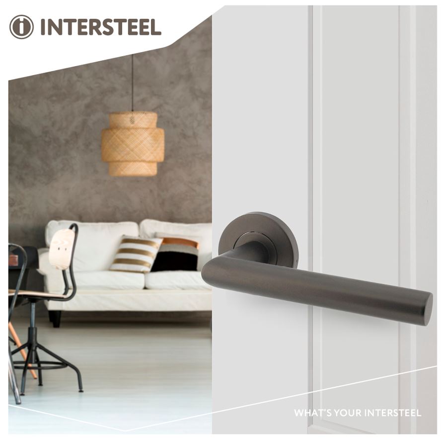 Intersteel gatdeel Deurkruk Hoek 90° links op rozet ø53x8mm rvs antraciet grijs