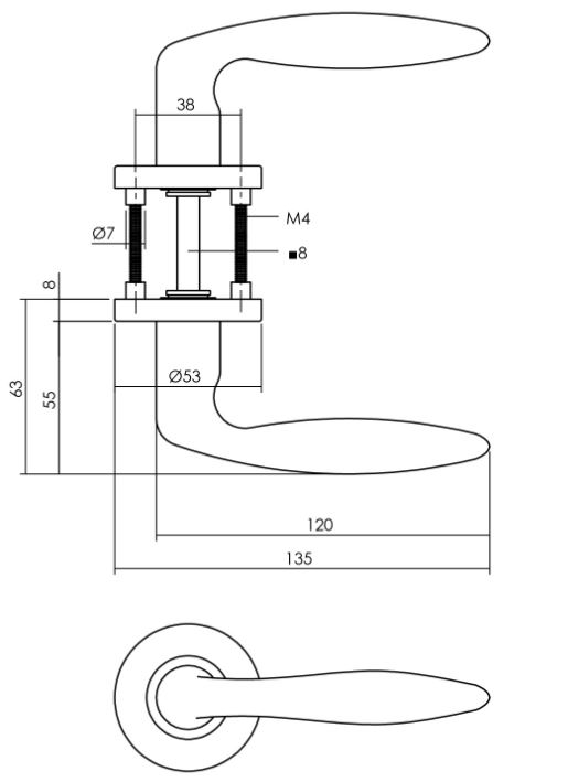 Intersteel gatdeel Deurkruk Jupiter rechts op rozet ø53x8mm rvs antraciet grijs