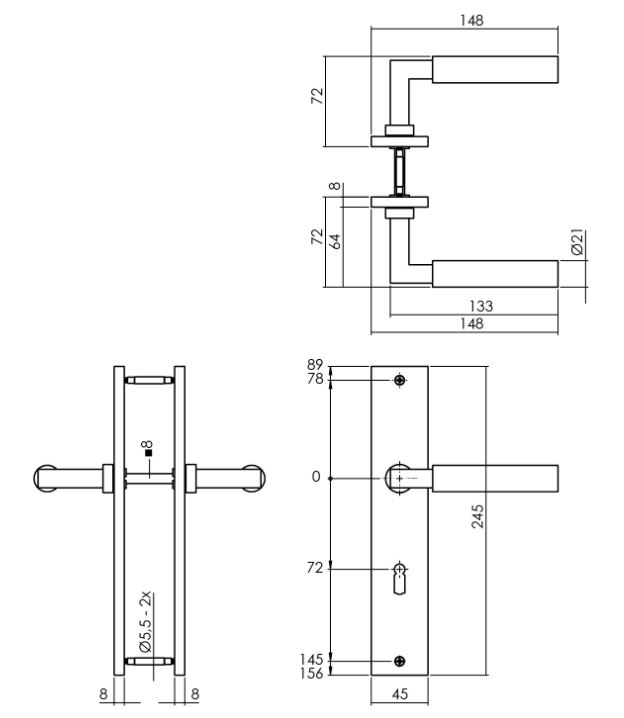 Intersteel deurkruk Bau-Stil op langschild SL72 antraciet grijs