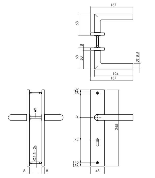 Intersteel deurkruk Bastian op langschild SL72 antraciet grijs