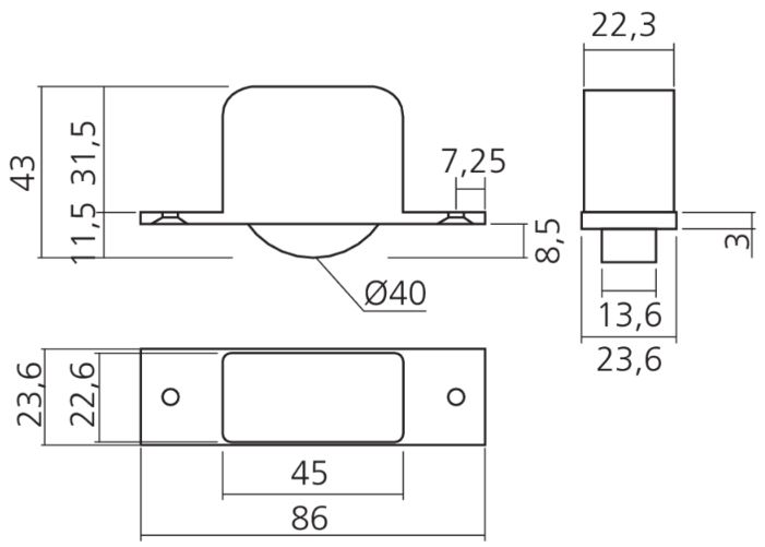Rolwiel inbouw Ø40mm grijs