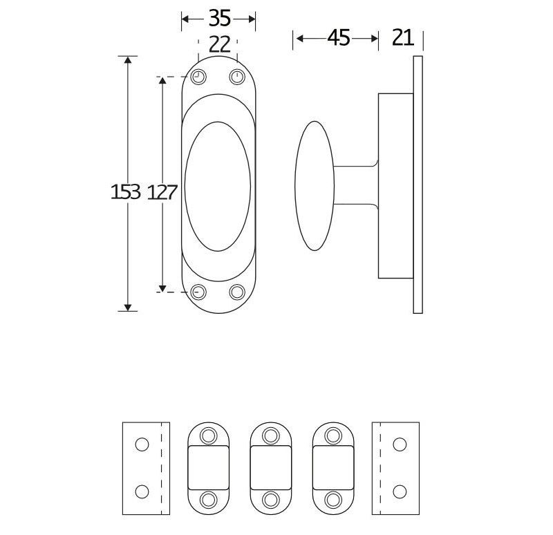 Kruk-espagnolet Ei ovaal Mat Zwart Inclusief 2 Stangen