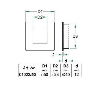Schuifdeurkom vierkant 50mm RVS mat