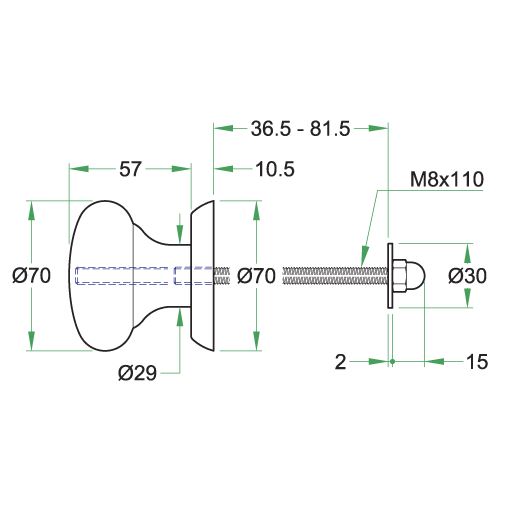 Voordeurknop ORION Ø70mm zwart