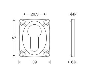 Set van twee PC-plaatjes vierkant 47x39 mm glans nikkel