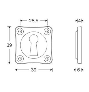 Set van twee Sleutelplaatjes vierkant 39 mm mat nikkel ongelakt