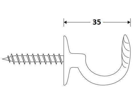 Schroefhaak Enkel 35mm messing gelakt