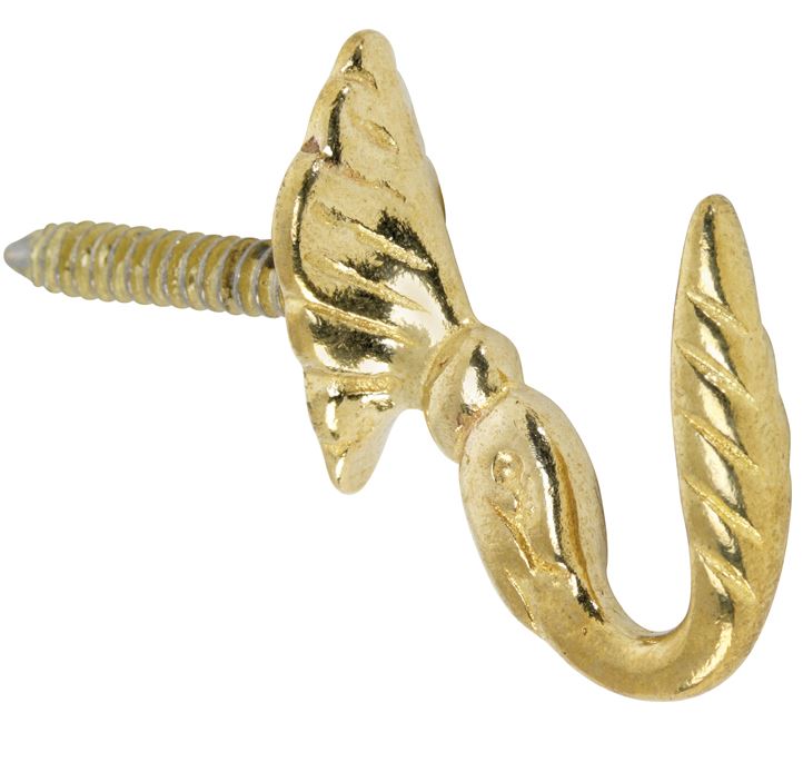 Schroefhaak Enkel 26mm messing gelakt