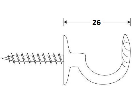 Schroefhaak Enkel 26mm messing gelakt