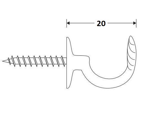Schroefhaak Enkel 20mm messing gelakt