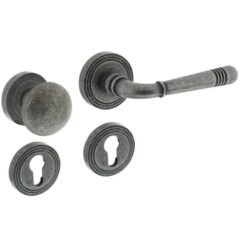 Intersteel wisselgarnituur rechts Helena op rond rozet met ril + pc-plaatjes oud grijs