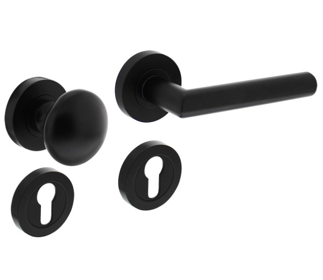 Intersteel wisselgarnituur rechts Bastian op rond rozet + pc-plaatjes zwart