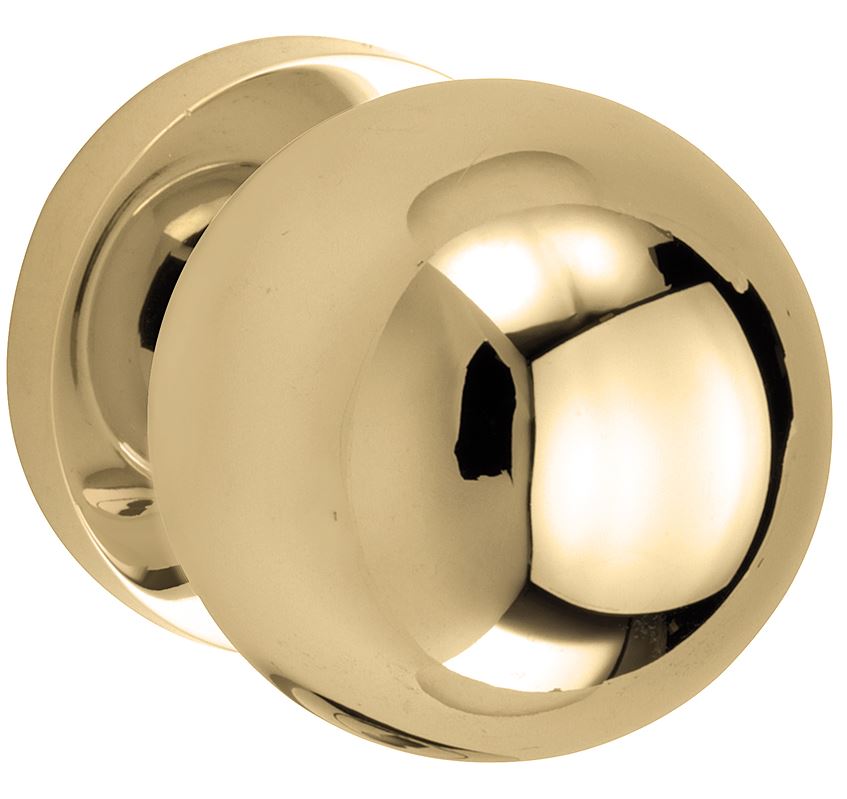 Knopkruk op geveerd rozet Kogel 50mm/Vivo messing gelakt