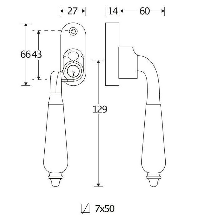 SKG2 Draaikiepgarnituur afsluitbaar Antique ebben/Smal Links messing gelakt