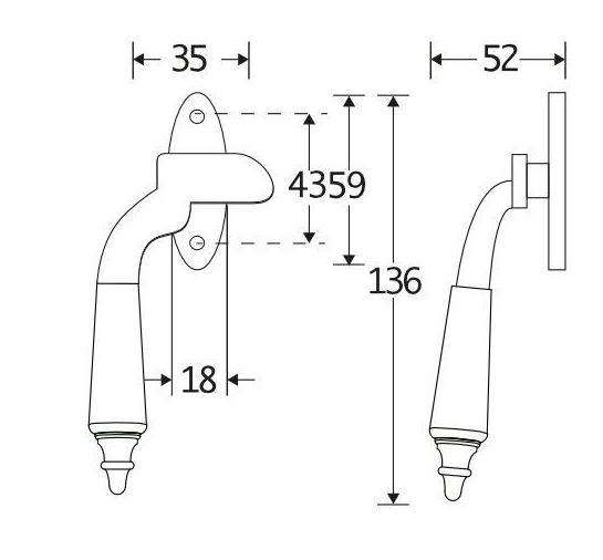 Raamsluiting Met Sluitplaat Rechts Antique ebben glans nikkel