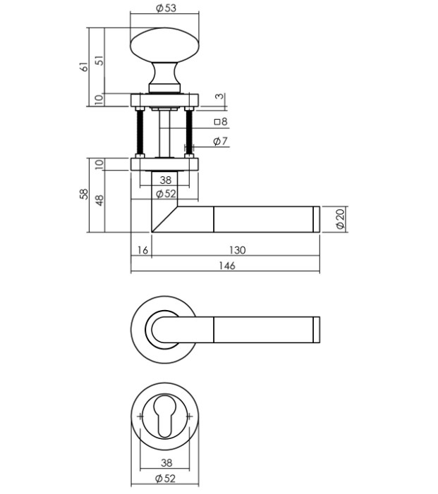 Intersteel wisselgarnituur links Bastian op rond rozet + pc-plaatjes zwart