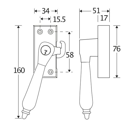 SKG Raamsluiting Met Sluitplaat Links Antique ebben glans nikkel