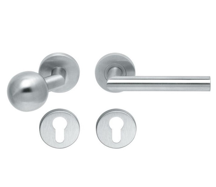 Knop/kruk op rozet Tessa rechts KL4 knop bol verkropt + PC-plaatjes rvs mat