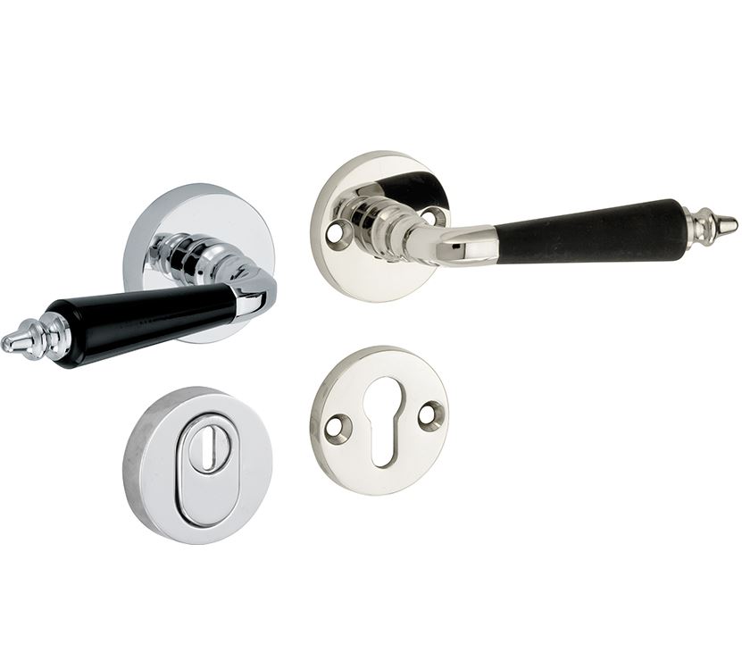 SKG3 kruk/kruk op rozet Antique ebben Rechts + kerntrekbeveiliging glans nikkel/glans chroom