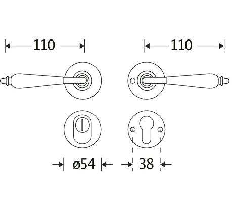 SKG3 kruk/kruk op rozet Antique ebben Rechts + kerntrekbeveiliging glans nikkel/glans chroom