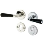 SKG3 kruk/kruk op rozet Antique ebben Links + kerntrekbeveiliging glans nikkel/glans chroom