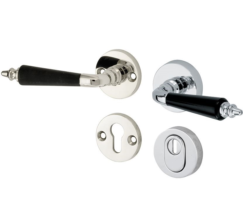 SKG3 kruk/kruk op rozet Antique ebben Links + kerntrekbeveiliging glans nikkel/glans chroom