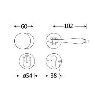 SKG3 knop/kruk op rozet Antique ebben Links + kerntrekbeveiliging glans nikkel/glans chroom